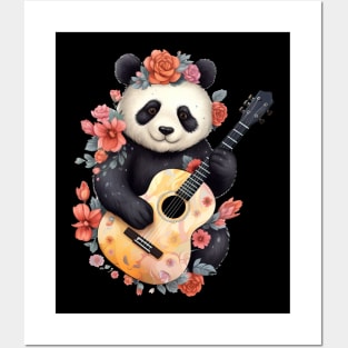 Panda Flower Guitar Posters and Art